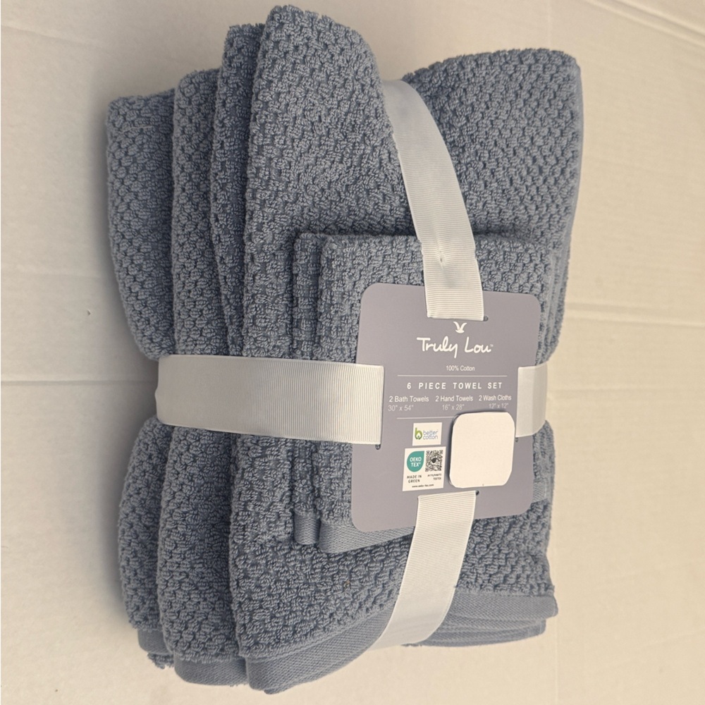 6pc TRULY LOU 100% Cotton Bath Towel Set - Moonstone20